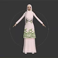 Woman Wearing Traditional Pink Dress With Green Embroidery And Hijab Standing