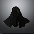 Woman Wearing Traditional Black Robe With Gold Trimmed Edges And Face Veil