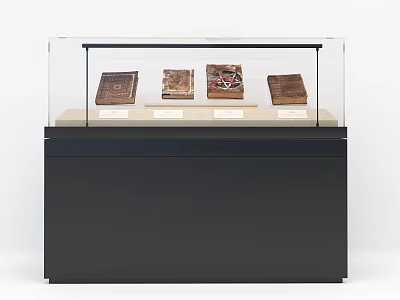 Display Cabinet Shelf with Ancient Books Displayed in Glass Showcase for Museum Exhibition 3d model