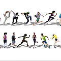 Group of People Engaging in Diverse Physical Activities Including Running Cycling and Yoga