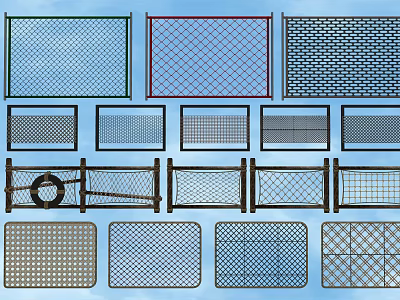 Various Types Of Metal Mesh Fences With Different Grid Designs And Styles 3d model