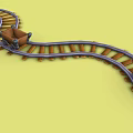 Curved Toy Train Tracks With Small Toy Cars On Yellow Background
