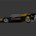 The Yellow Race Car With Open Cockpit Large Rear Wing Black Accents And RTI Logo