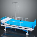 Functional Medical Bed Furniture with Blue Mattress White Frame IV Pole and Wheels