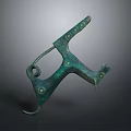 Antique Bronze Household Tool With Hook Ring And Decorative Holes Vintage Green Patina Finish Design