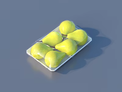Six Yellow Pears Arranged On White Tray Against Gray Background 3d model
