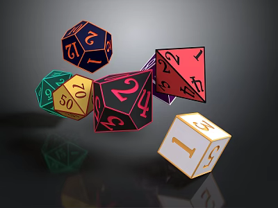 Colorful Polyhedral Dice With Various Shapes And Numbered Faces For Daily Use 3d model