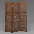 Wooden Three Panel Screen With Intricate Carved Patterns For Interior Decoration 3d model