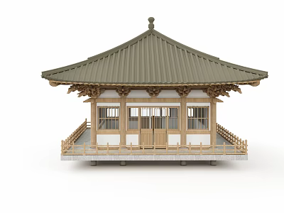 Ancient Architecture With Traditional Roof Wooden Structure Grilled Windows And Classical Design 3d model