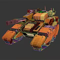 Orange Futuristic Battle Tank With Cannon Tracks Armor And Design Details