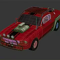 Red Vintage Muscle Car With Open Hood Exposed Engine And Roof Rack
