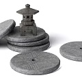 Traditional Stone Garden Ornaments With Small Lantern And Circular Slabs