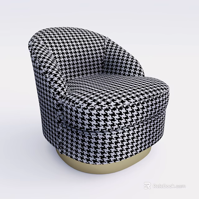 Stylish Black and White Houndstooth Pattern Single Seater Sofa with Gold Base 3d model 