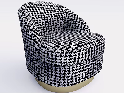 Stylish Black and White Houndstooth Pattern Single Seater Sofa with Gold Base 3d model