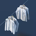 White Clean Clothes Hanging On A Clothesline Against Blue Background