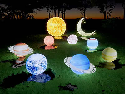 Modern Landscape Light Moon Light Planet Light Moon Light Space Theme Sick Atmosphere Light Square Sick Decorations Lawn Light 3d model