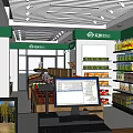 Organized Supermarket Grocery Store With Fresh Fruits Vegetables And Product Shelves