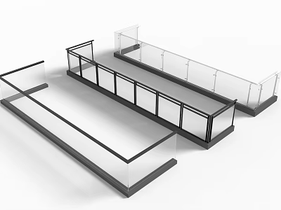Modern Glass Railings With Metal Frames For Staircase And Balcony Design 3d model