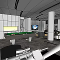 Basement Living Space With Modern Sofa Coffee Table Herringbone Rug And Decorative Paintings