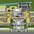 Aerial View Planning of Modern Building Complex with Central Entrance Green Spaces and Road Layout