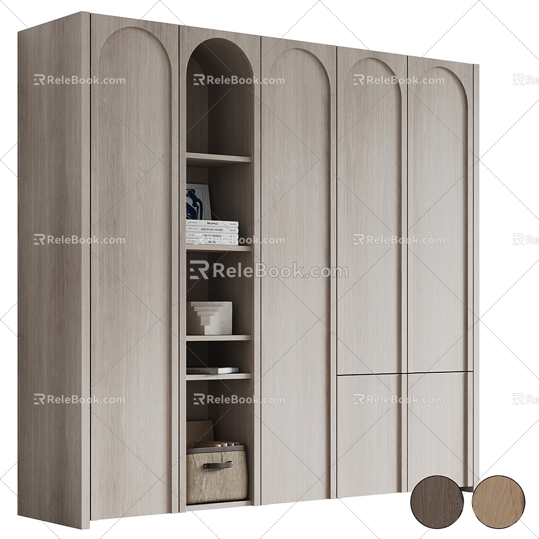 Simple Wooden Curved Shape Wardrobe 3d model