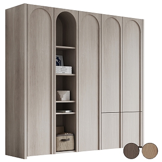 Simple Wooden Curved Shape Wardrobe 3d model