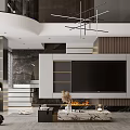 Modern Loft Living Room Interior With Fireplace And TV Feature Wall