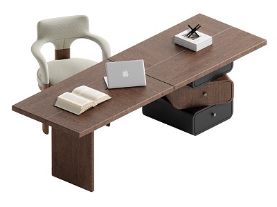 Middle style desk and chair combination 3d model