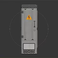 Gray Electrical Enclosure With Yellow Lightning Warning Sign Lockable Door And Ventilation Grill
