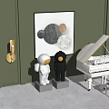 Modern Room With White Piano And Wall Artwork For Musical Instruments And Art Supplies