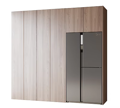 Modern Built-in Refrigerator with Wooden Cabinetry for Sleek Kitchen Design 3d model