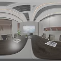 Modern Office Corridor Interior Design With Glass Partitions Recessed Lighting And Patterned Carpet