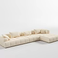 Beige L Shaped Sectional Sofa With Multiple Plush Cushions Modern Design 3d model