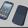 Samsung Smartphone Front View With Colorful App Icons Display And Dark Blue Textured Protective Case