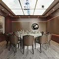 Luxurious Private Dining Room Interior With Round Table And Wine Rack 3d model