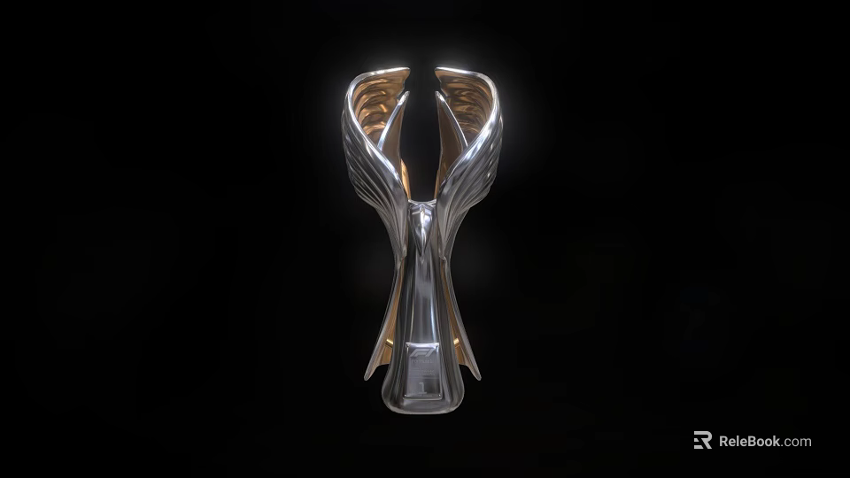 Elegant Silver Metallic Trophy With Wing Shaped Design And Transparent Base 3d model 