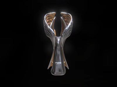 Elegant Silver Metallic Trophy With Wing Shaped Design And Transparent Base 3d model