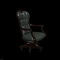Classic Style Office Chair with Green Leather Tufted Back and Carved Wooden Arms