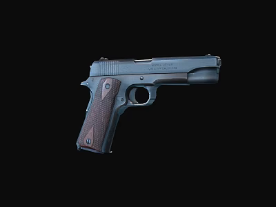 Black Pistol With Wooden Grip And Sleek Black Finish Isolated On Dark Background 3d model