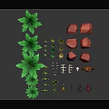 Cartoon Scene With Orange Trunk Palms Green Cacti And Red Rocks