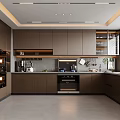 Modern Open Concept Kitchen Interior With Dark Cabinets Island And Appliances