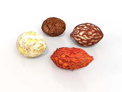 Colorful Mixed Nuts with Different Textures and Shapes on White Background 3d model