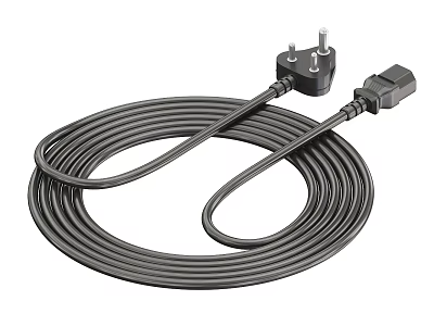 Coiled Black Power Cable With Plug For Durable Electrical Connections 3d model