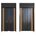 Modern Black and Brown Swing Doors With Decorative Strips and Gold Door Handles