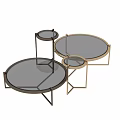 Modern Functional Table With Metal Frame Glass Top And Multi-layer Design 3d model