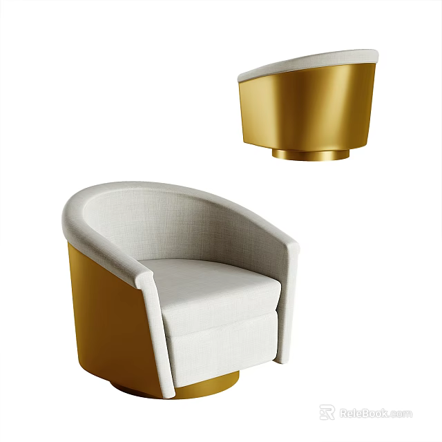 Light Beige Fabric Single Sofa With Rounded Armrests And Gold Metal Base Design 3d model