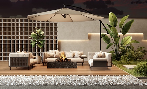 Outdoor Sofa Patio Garden Parasol Plant Pile Plant Combination 3d model