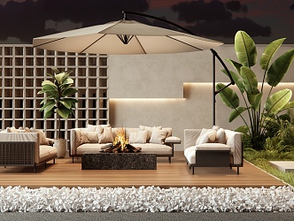 Outdoor Sofa Patio Garden Parasol Plant Pile Plant Combination 3d model