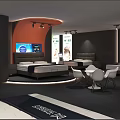 Exhibition Hall Interior With Arranged Booths Circular Central Counter And Display Screens 3d model