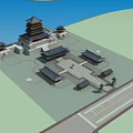 Ancient Chinese Architectural Complex With Pagoda Courtyard And Lakeside View 3d model